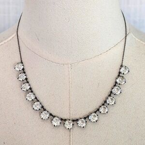 Vintage 1930s Czech Cut Crystal Necklace Art Deco Sterling Silver Open Back
